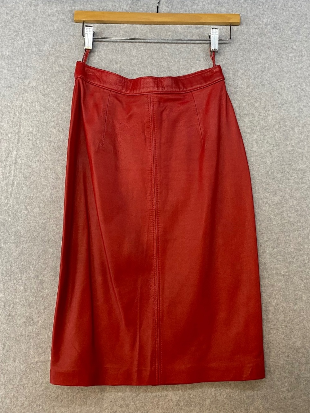 Made In Turkey Size S Red Leather Skirt • Vintage Knee length • Rocker 1980s